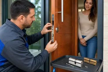 Chaveiro instalando uma fechadura em uma porta em Divinópolis.
