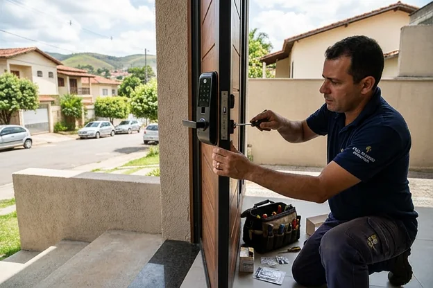 Fechadura digital instalada em uma porta em Divinópolis.
